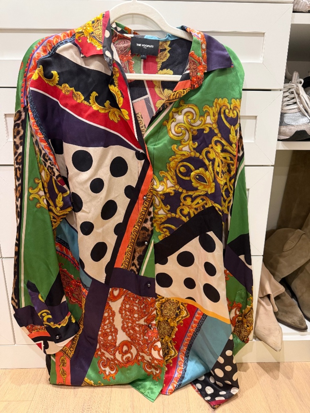 The Kooples Baroque Scarf Print Silk Button Down Shirt Leopard Multi Sz 1